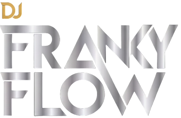 DJ Franky Flow logo in silver and gold, representing best DJ services for events in Los Angeles.